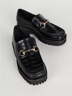 Intentionally Blank HK-2 Black Croc Platform Lug Sole Horsebit Loafer Size 7